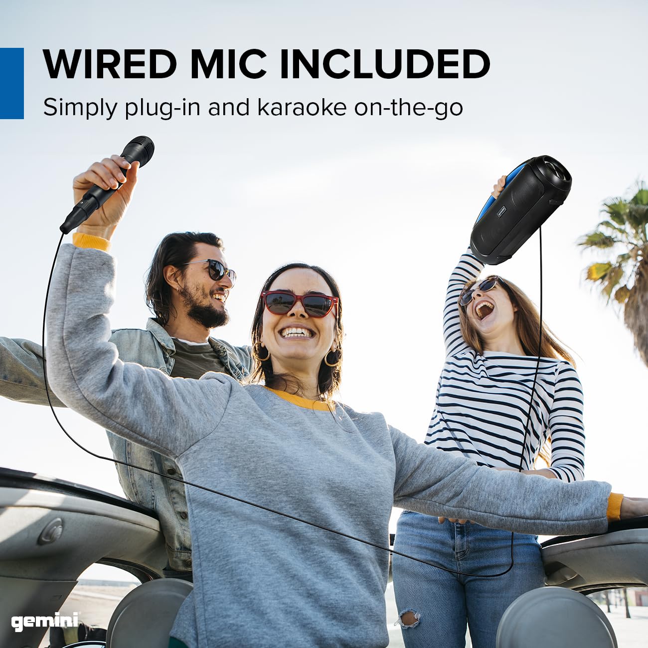 Gemini Portable Bluetooth Boombox Speaker with Deep Bass, LED Party Lights, FM Radio, USB, Mic Input & 7-Hour Battery – Rechargeable Wireless Speaker for Travel, Gym, or Home Use (GGO-230L)