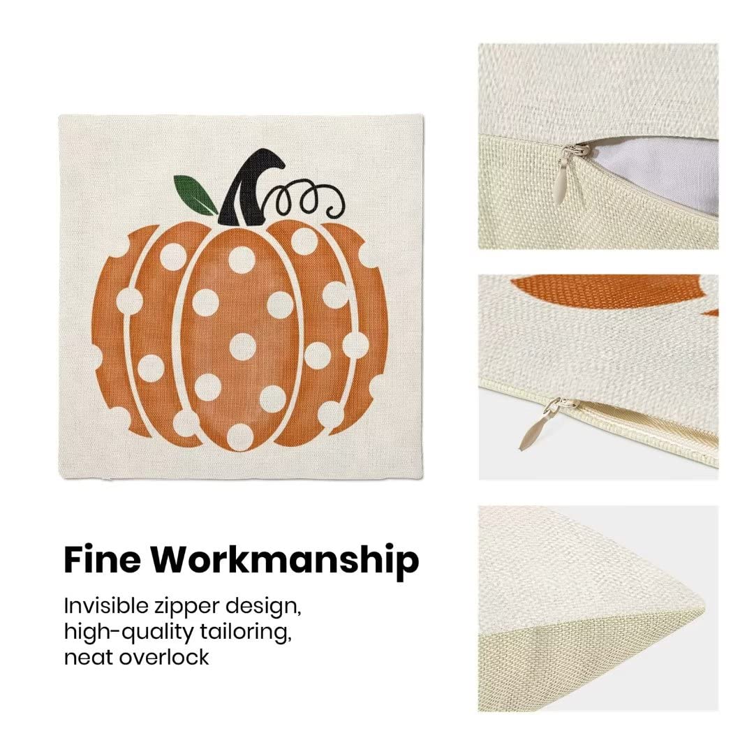 Fall Pumpkin Pillow Covers 18x18 Set of 2 Farmhouse Polka Dots Decorative Throw Pillow Outdoor Linen Square Autumn Thanksgiving Cushion Cover Decor for Home Couch Sofa