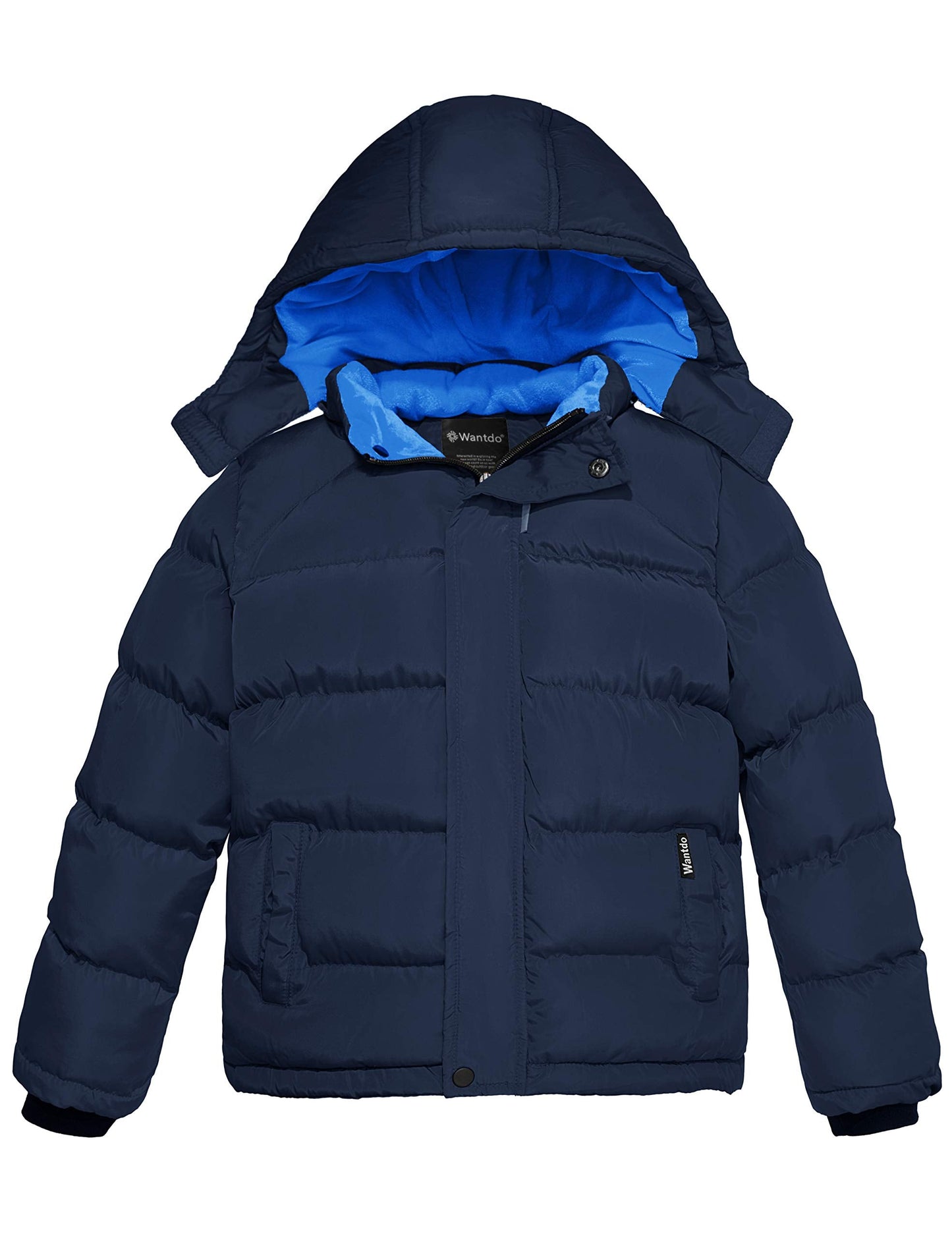 wantdo Boy's Waterproof Winter Coat Fleece Puffer Jacket with Hood Navy Size 6-7