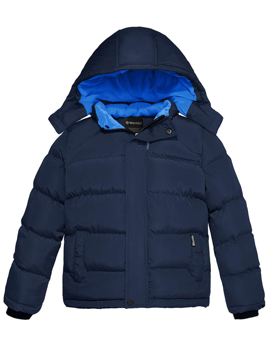 wantdo Boy's Waterproof Winter Coat Fleece Puffer Jacket with Hood Navy Size 6-7