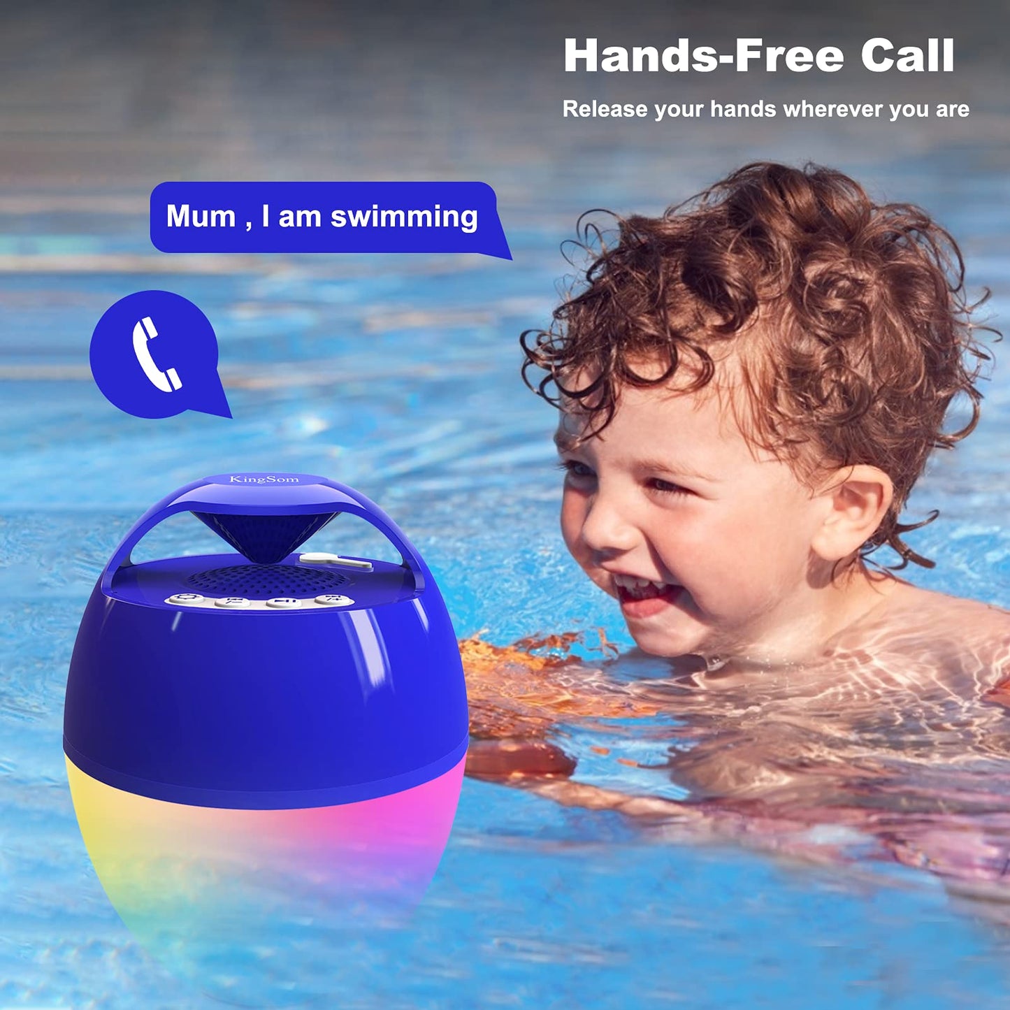 Portable Bluetooth Pool Speakers,Hot Tub Speaker with Colorful Lights,IP68 Waterproof Floating Speaker,360° Surround Stereo Sound,85ft Bluetooth Range,Hands-Free Wireless Speakers for Shower Spa Home