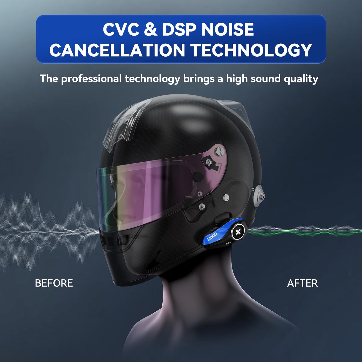 LEXIN G2P Motorcycle Helmet Bluetooth Headset, Group Intercom Communication Systems, FM Radio/ 6 Shells/Universal Pairing/Private Talk/Noise Cancellation, Fit for Snowmobile/ATV, 2 Pack