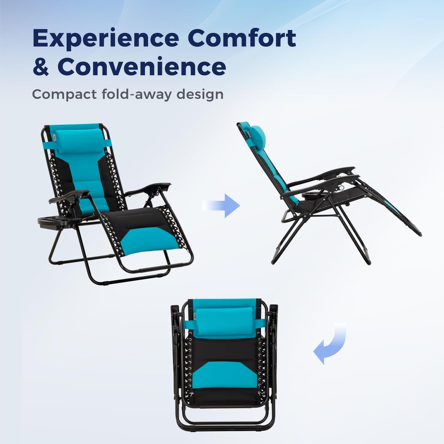 MAISON ARTS Oversized XXL Padded Zero Gravity Chair, Lawn Outdoor Lounge Chairs Set of 2, Foldable Recliners 28" Wide Seat Anti-Gravity for Patio Camping Poolside Yard, Support 400lbs, Aqua