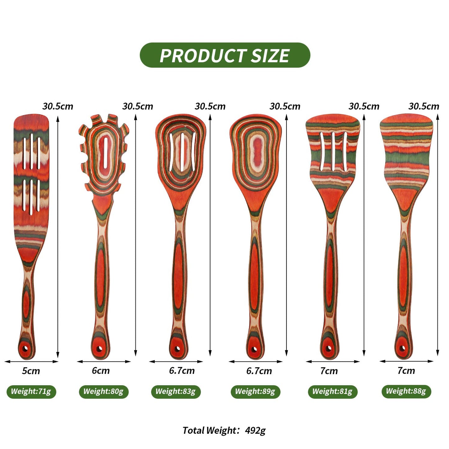 Wooden Spoons for Cooking, WOSPONFAN Kitchen Utensils Set, Pakkawood Kitchen Cooking Utensils Set, Apartment Essentials Wood Serving Spatula spoon, Salad Tongs, Home & kitchen Gift for Women