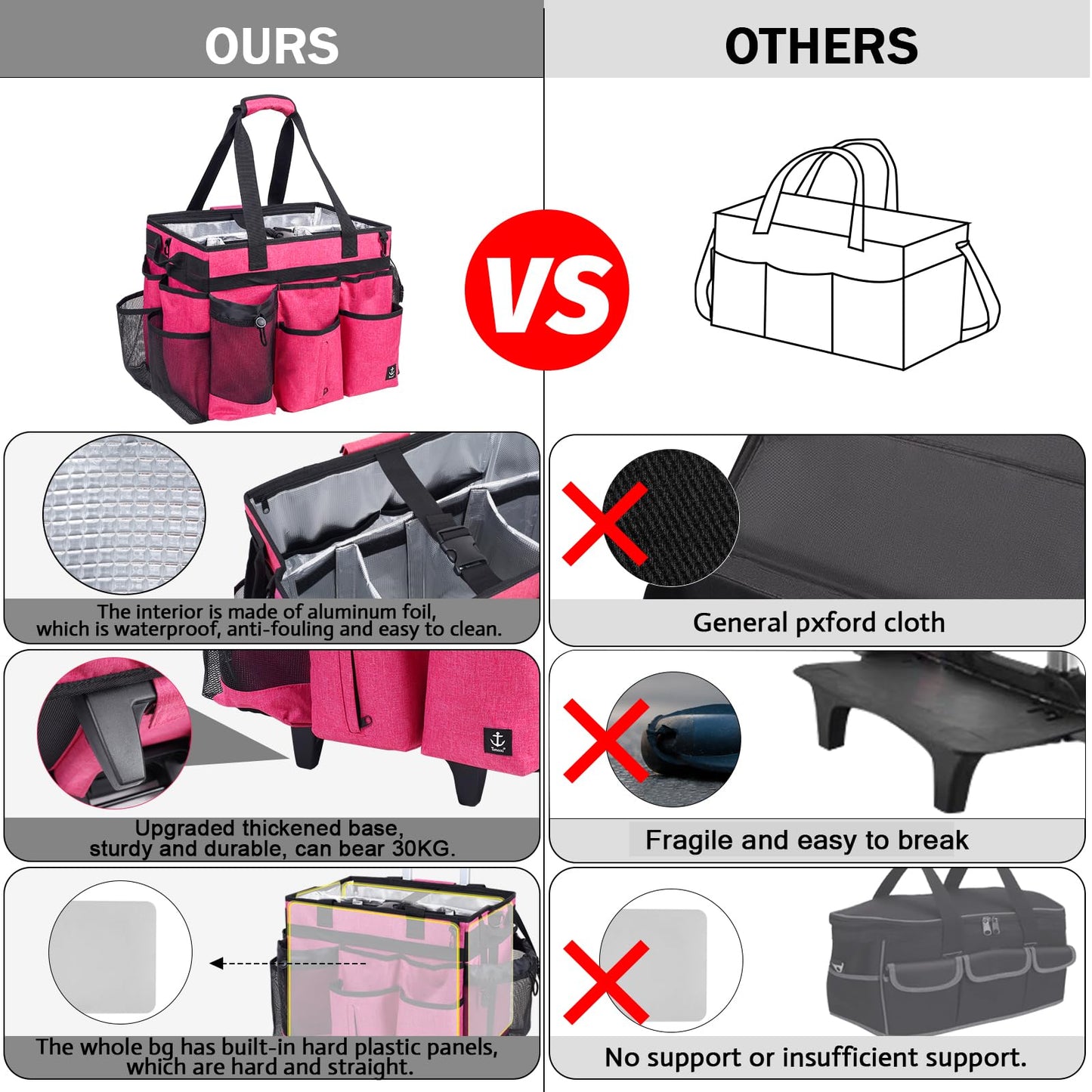 Timoxi Extra Large Rolling Cleaning Caddy Bag with Detachable, Foldable Trolley Portable Cleaning Cart for Housekeeping Cleaning Caddy with Adjustable Shoulder Strap and Multiple Storage Pockets