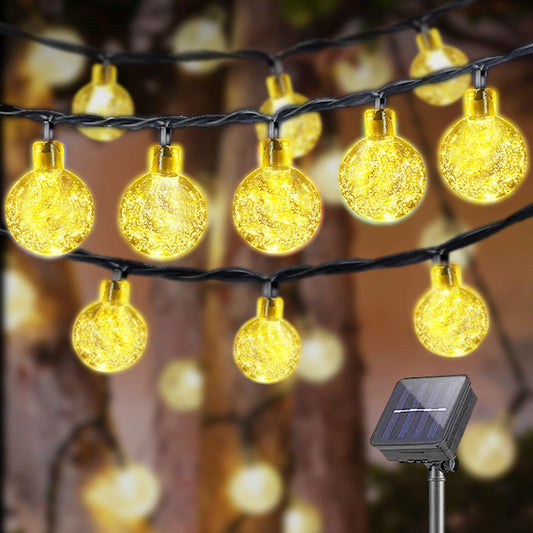LQWELL® Solar Fairy Lights for Outdoor Garden, Solar Chain Light Crystal Balls 30LED 8M IP44 8 Modes Fairy Lights for Outdoor/Indoor Garden Patio Balcony Wedding Window (Warm White)
