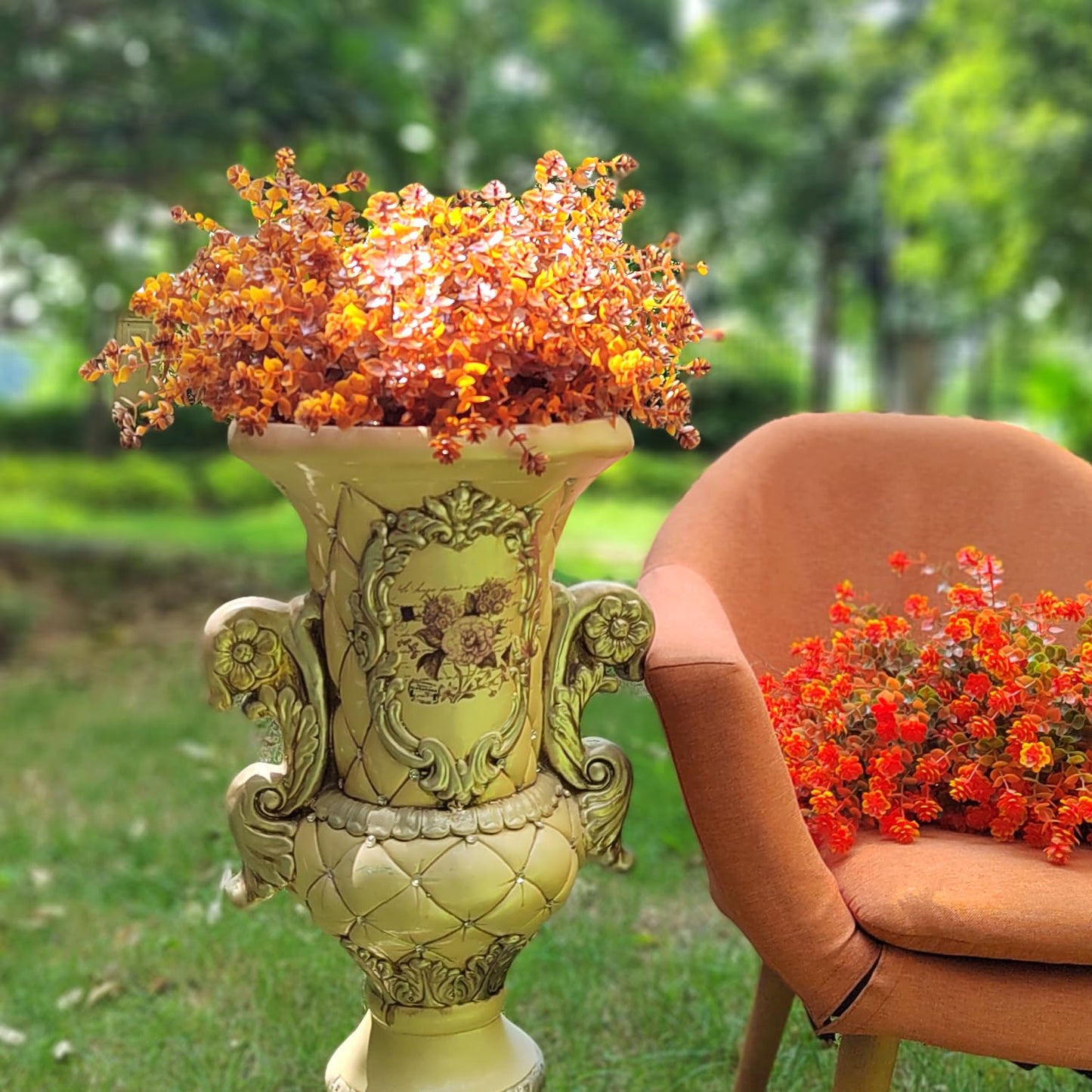 Artificial Fall Flower- 12 PCS Bundles Fake Plants UV Resistant No Fade Faux Plastic Greenery Fall Flowers Garden Porch Patio Decoration Thanksgiving