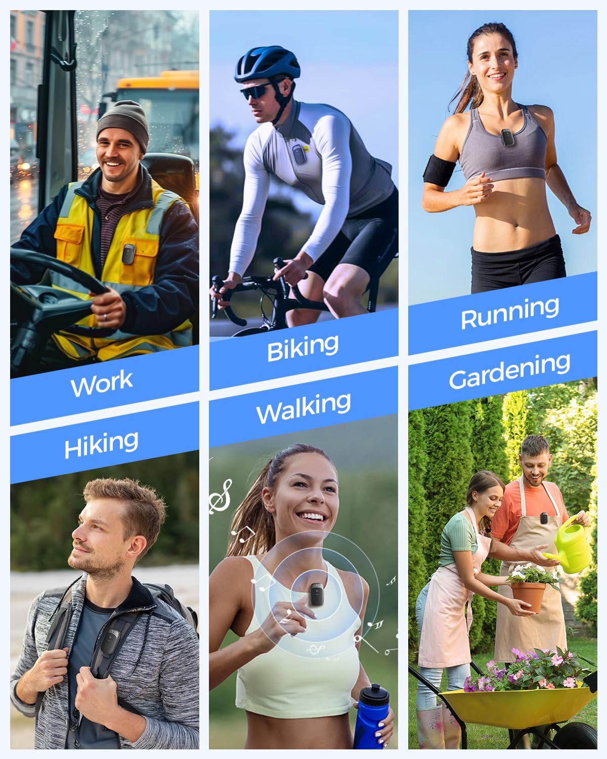 SUPERONE Wearable Bluetooth Speaker, Clip-On Wireless Portable Speakers with Mic for Calls, Up to 18 Hours Battery Life, IPX5 Waterproof Mini Speakers for Outdoor Travel Run