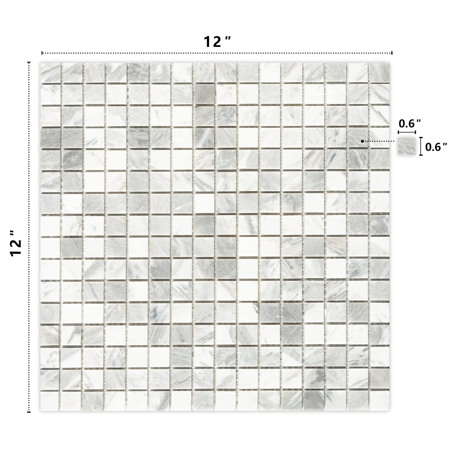 Midcard 6 Sheet Jazz White Gray Marble Square Mosaic backsplash Tile, Polished Shower Room Floor and Wall Tile