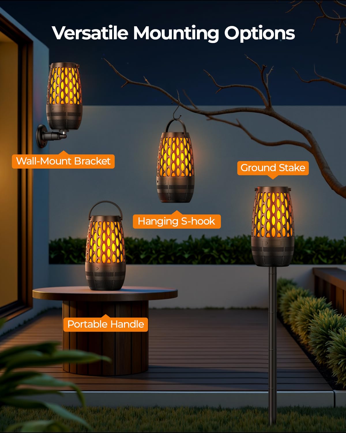 Outdoor Speakers Bluetooth Waterproof IPX6 with Flame Lights, Gadget Gifts for Dad Her Him, Hd Stereo Sound, BT 5.3 Multi-Sync to 100 Speakers, Portable Wireless Speaker for Patio Cafe Decor Party