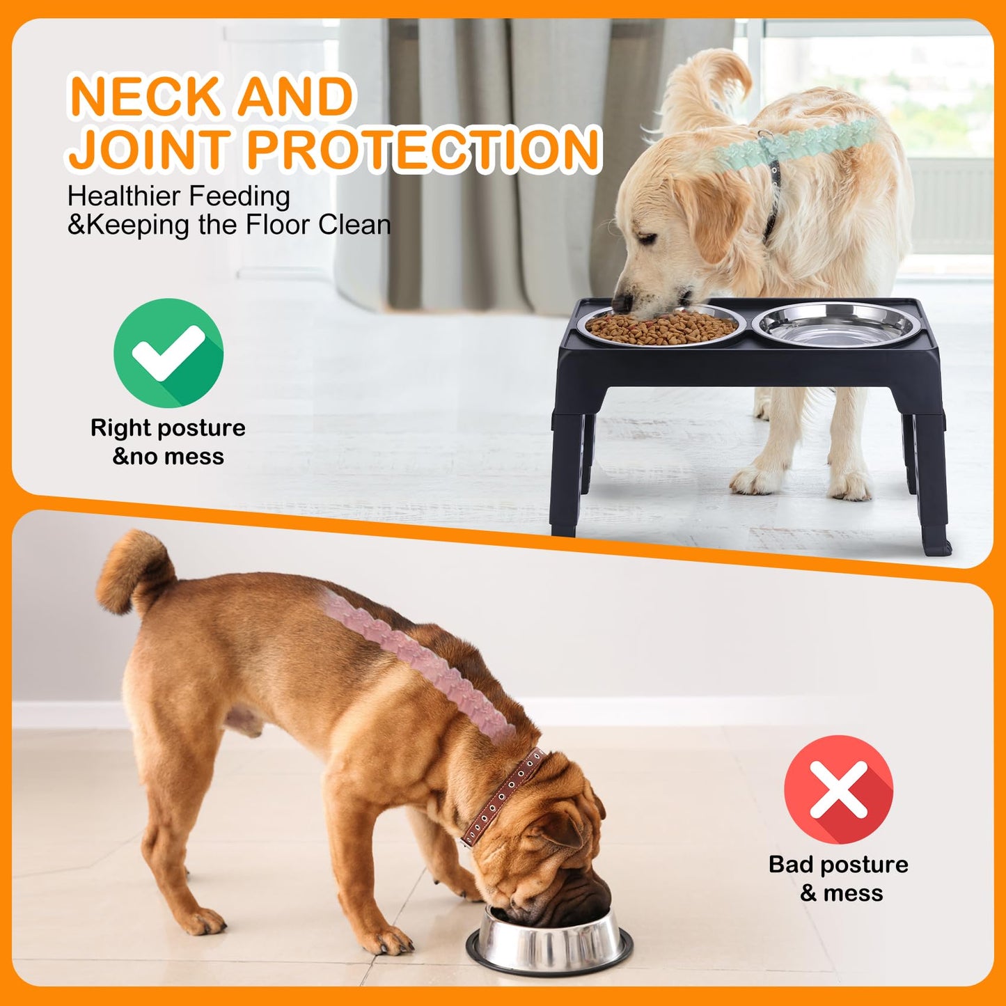 LALOBLUE Elevated Dog Bowls, Raised Dog Bowl with 2 Stainless Steel Dog Food Bowls, Dog Bowls Stand Adjusts to 5 Heights 2.95", 8.46", 9.65", 10.82", 12.01" for Small Medium Large Dogs Cats Pets,Black