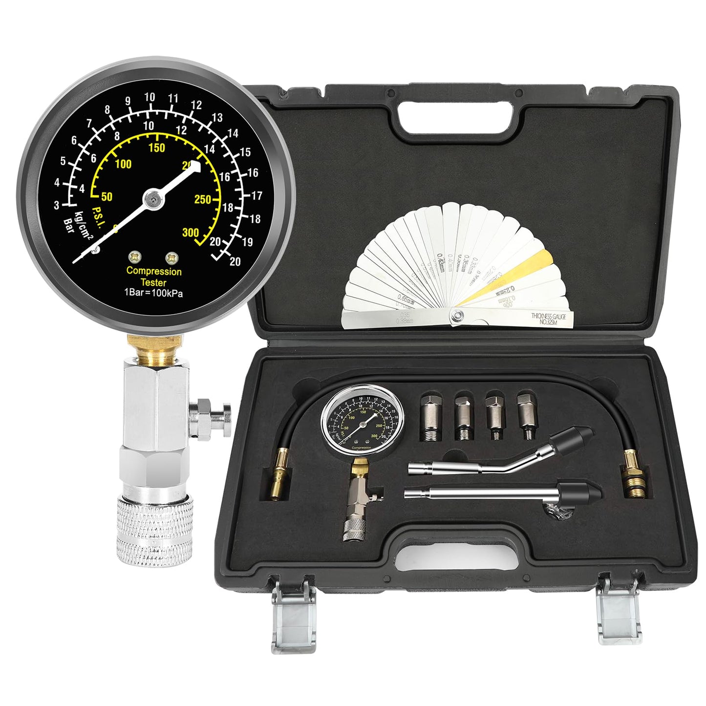 BETOOLL 8pcs Petrol Engine Cylinder Compression Tester Kit Automotive Tool Gauge