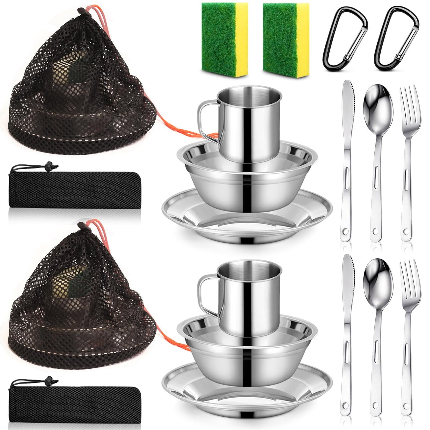 Scout Camping Mess Kit for Person 18/8 Stainless Steel Utensils Camping Dinnerware Kit Boy Scout Dishes Set Girl Scout Mess Kit with Mesh Bag Camping Cutlery Set for Travel Trip School Camp
