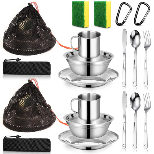 Scout Camping Mess Kit for Person 18/8 Stainless Steel Utensils Camping Dinnerware Kit Boy Scout Dishes Set Girl Scout Mess Kit with Mesh Bag Camping Cutlery Set for Travel Trip School Camp