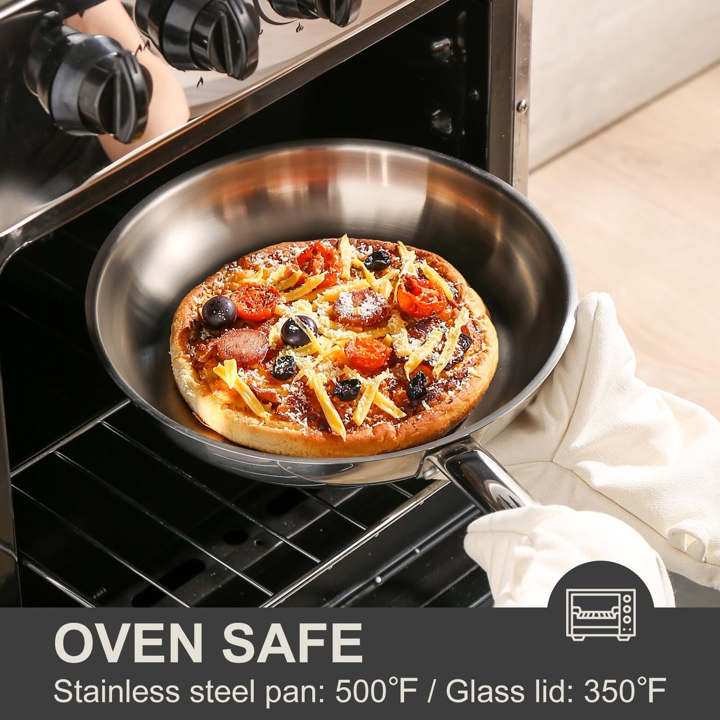 DELUXE Stainless Steel Frying Pan Set 4-Pieces, 10" and12 Skillet with Lid and Stay-Cool Handle, PFOA Free Stainless Steel Pan Suitable with Induction Gas Stoves, Dishwasher&Oven Safe