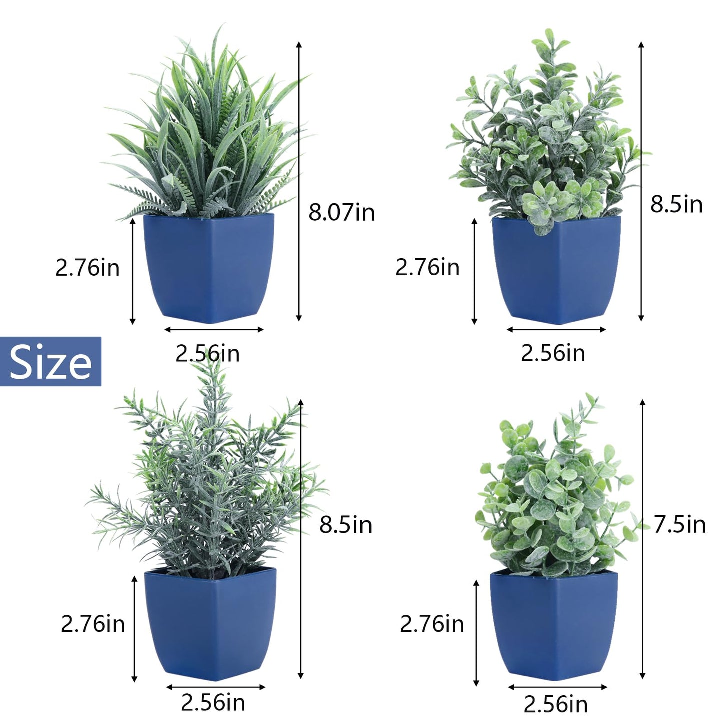 summer flower Set of 4 Fake Plants in Pot Small Artificial Eucalyptus Potted Plant Mini Wheat Grass Ferns Faux Greenery for Home Indoor Office Table Bathroom Farmhouse Decorations Blue