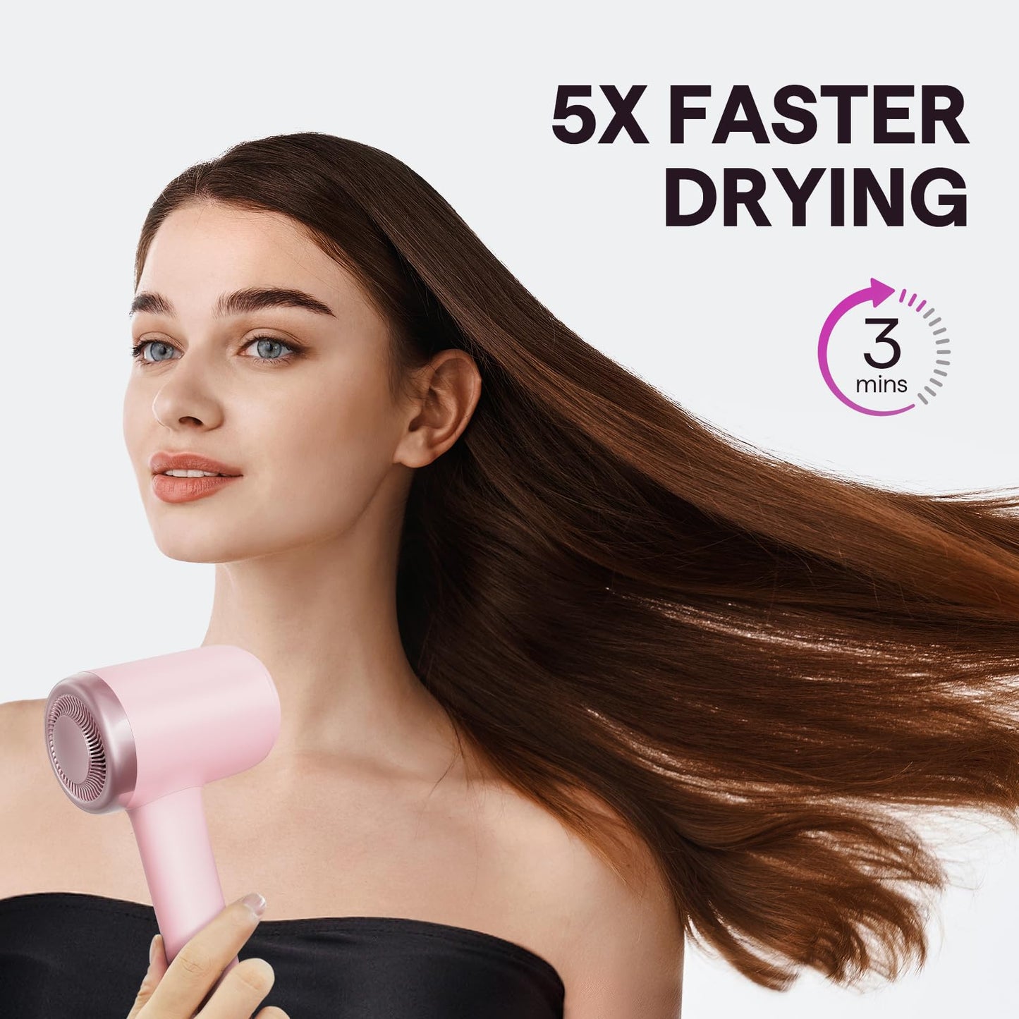 Hair Dryer, Wavytalk Turblow Pro Fast Drying Blow Dryer, High Speed Hair Dryer for Women with 110,000 RPM, Pro Negative Ions for Reduces Damage, Frizz Smoothing, 3 Speeds &3 Temps, One Cool Shot, Pink