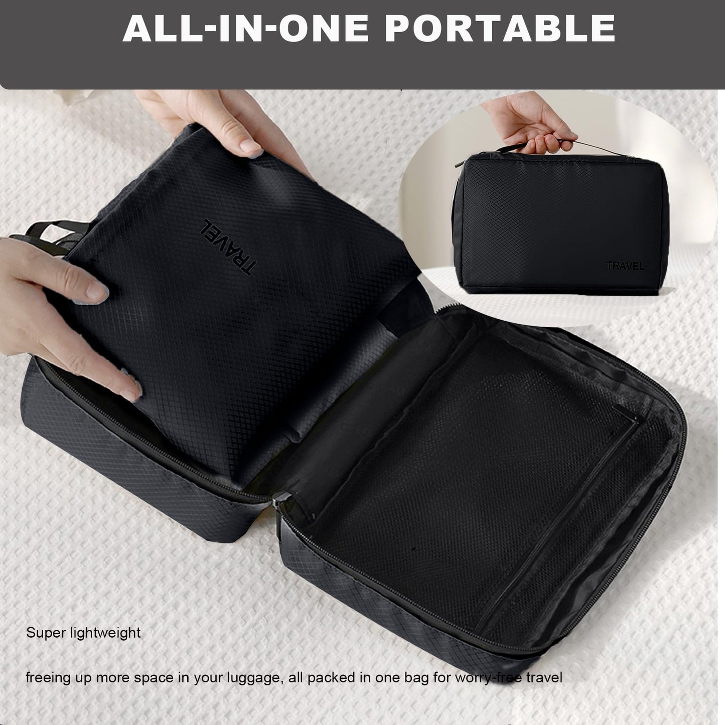 Baraida 6 Set Compression Packing Cubes for Suitcases, Space-Saving Packing Cubes for Travel, Durable Suitcase Organizer Bags Set for Travel Essentials, Double Zipper Compression Packing Cubes,Black