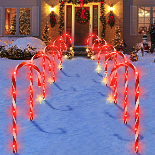 Bstge 10 Pcs Solar Christmas Candy Cane Lights with 8 Modes, Waterproof Garden Pathway Lights for Outdoor Xmas Patio Yard Walkway Decorations