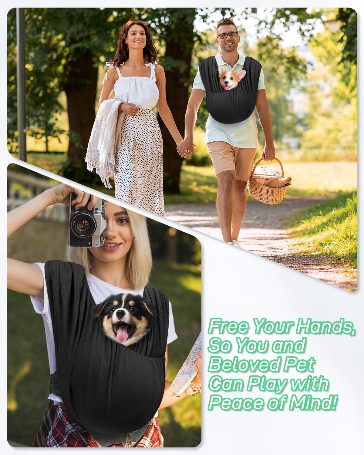 Snqqmtt Dog Sling Swaddle Carrier Small Dog Cat Front Facing Carrier for Chest, Hands Free Puppy Carrying Sling Hold for Small Pet up to 20lbs, Adjustable Size, Reducing Back Stress (Black)