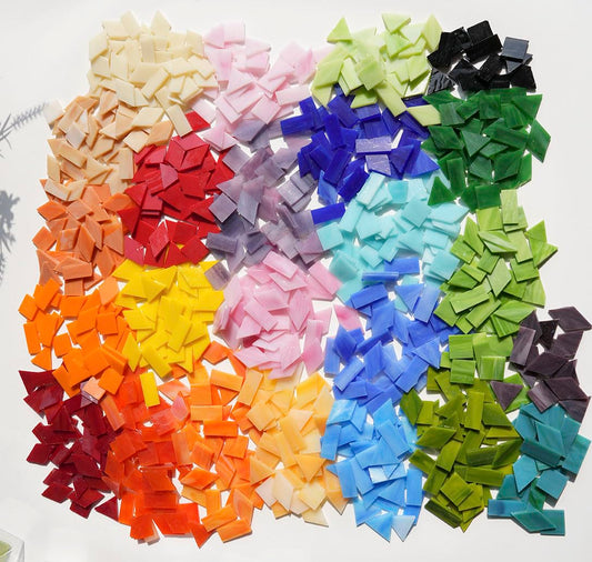 Lanyani Large Glass Tiles for Mosaic Crafts, 1.3 Pounds/250 Pieces Bright Opaque Stained Glass Tiles, Colorful Mosaic Tiles Pieces for Mosaic DIY Hobbies Home Decor, Versatile 4 Shapes Mixed