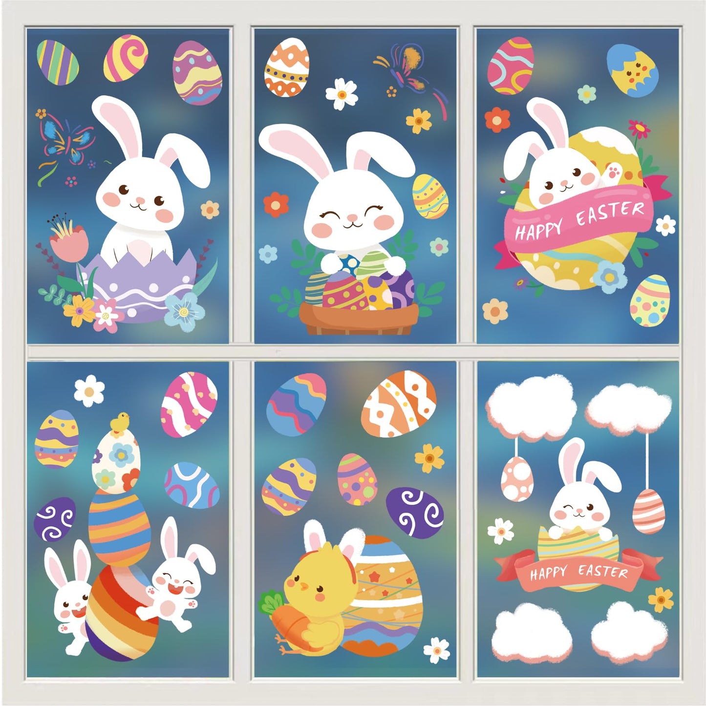 Easter Decorations Window Clings - 9 Sheets of Easter Window Stickers for Glass Windows - Spring Window Clings for Easter Decor - Perfect Easter Gifts (Cute Bunny)