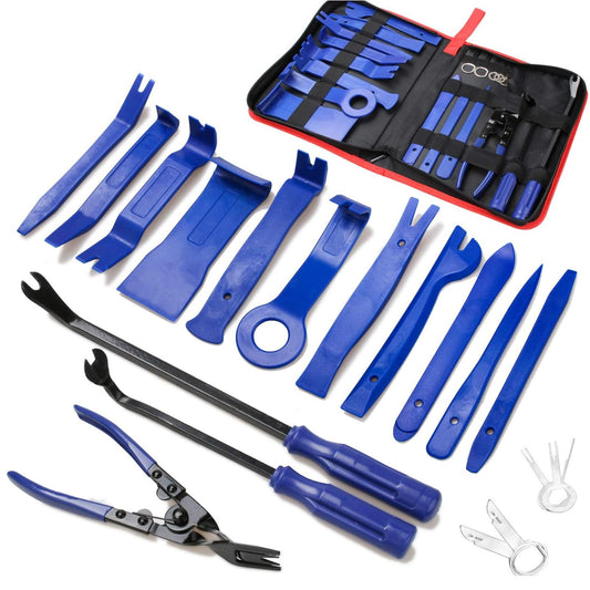 Poraxy 19Pcs Trim Removal Tool,Car Panel Door Audio Trim Removal Tool Kit, Auto Clip Pliers Fastener Remover Pry Tool Set with Storage Bag