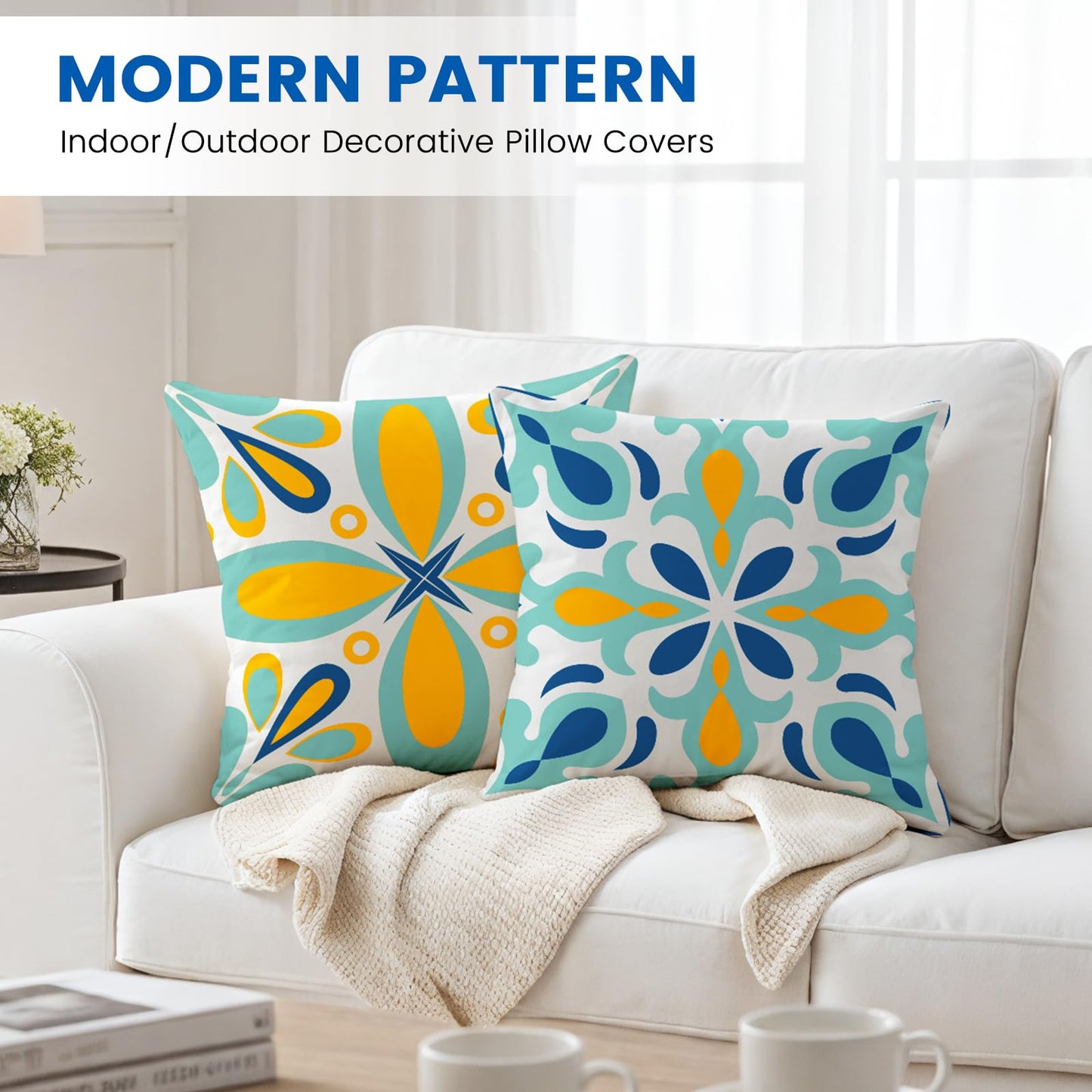 coclothy Outdoor Pillow Covers - 4 Pack Outdoor Pillow Covers 18x18 Waterproof PillowCovers for Patio Furniture Decorative Pillowcases