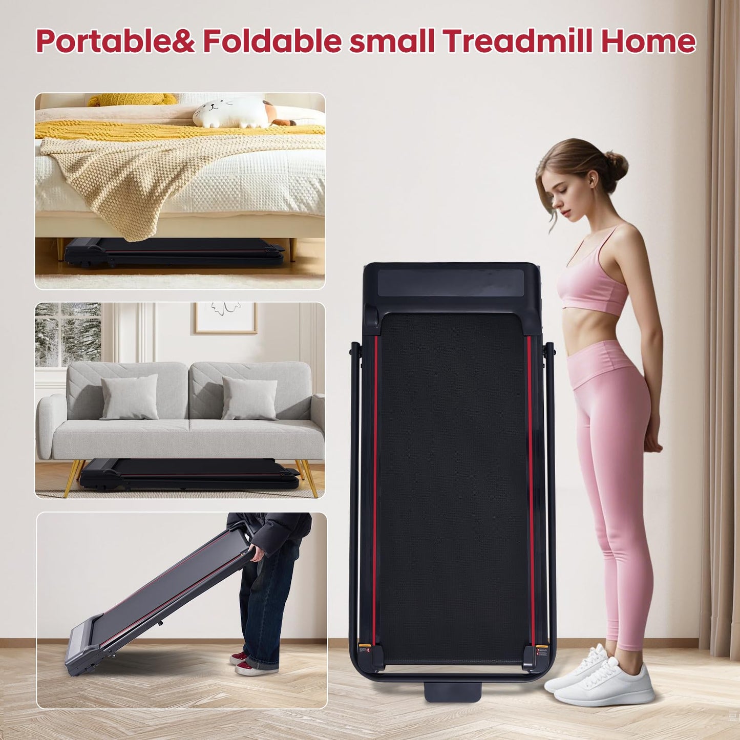 Walking Pad with Handle Bar, 3.0HP Walking Pad Treadmill with Handles, 3 in 1 Portable Under Desk Treadmills for Home Small Space, Foldable Folding Home Treadmill with Remote Control, 300LBS Capacity