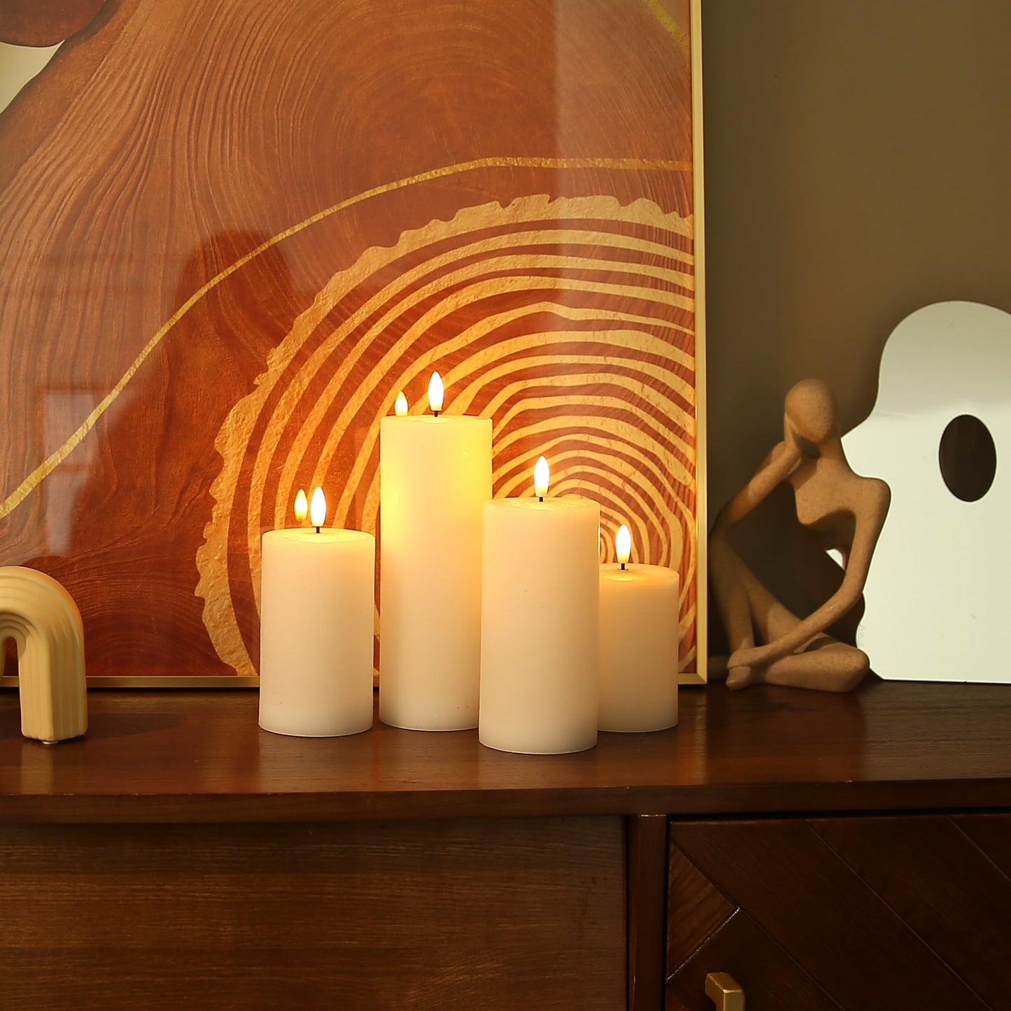 LUSHABOR Flameless Candles, 4 Pack Battery Operated Candles with Remote, Real Wax LED Fake Candles with Timer Flickering for Christmas Wedding Home Party D3 H 5" 6" 7" 9" White