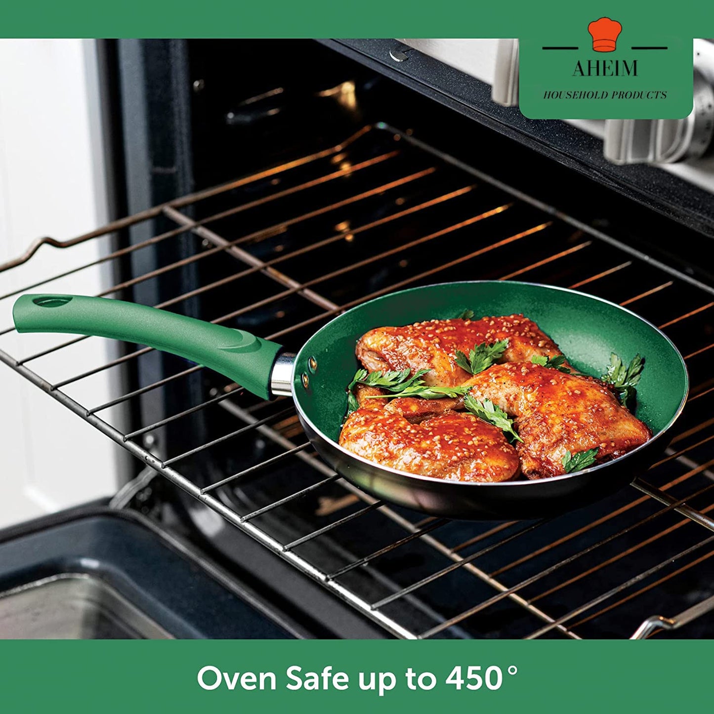 AHEIM Pots and Pans Set, Aluminum Nonstick Cookware Set, Fry Pans, Casserole with Lid, Sauce Pan, and Utensils, 11 Piece Cooking Set (Green)