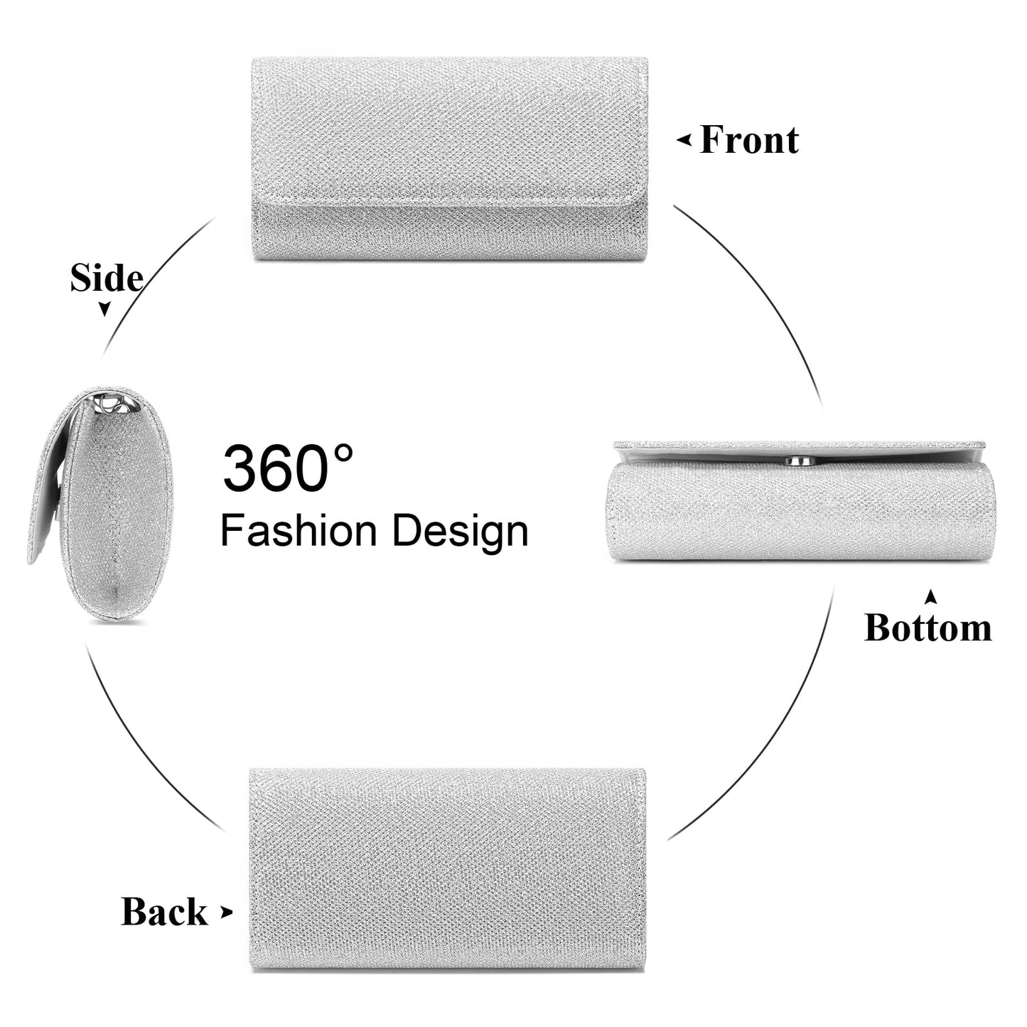 RNIEGA Clutch Purses for Women, Evening Bag with Detachable Chain Ladies Sparkling Party Handbag Wedding Bags