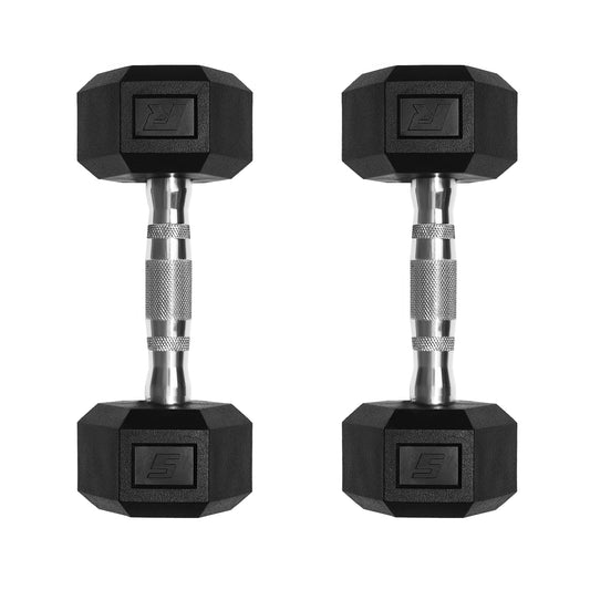 Ritfit 5-650 LBS PVC Encased Hex Dumbbell Sets with Optional Rack for Home Gym, Hand weight with Chrome Handle for Strength Training,Workouts,5LB