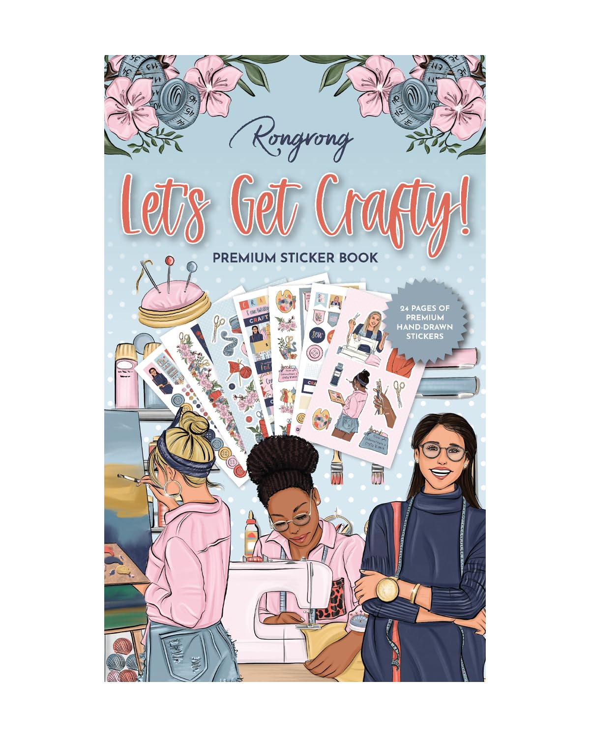 Rongrong Let's Get Crafty Planner Stickers Book for Planners, Calendars, Journals and Projects – Premium Quality Hand Drawn Creative Sewing Knitting Supplies – Scrapbook Accessories – 24 Pages