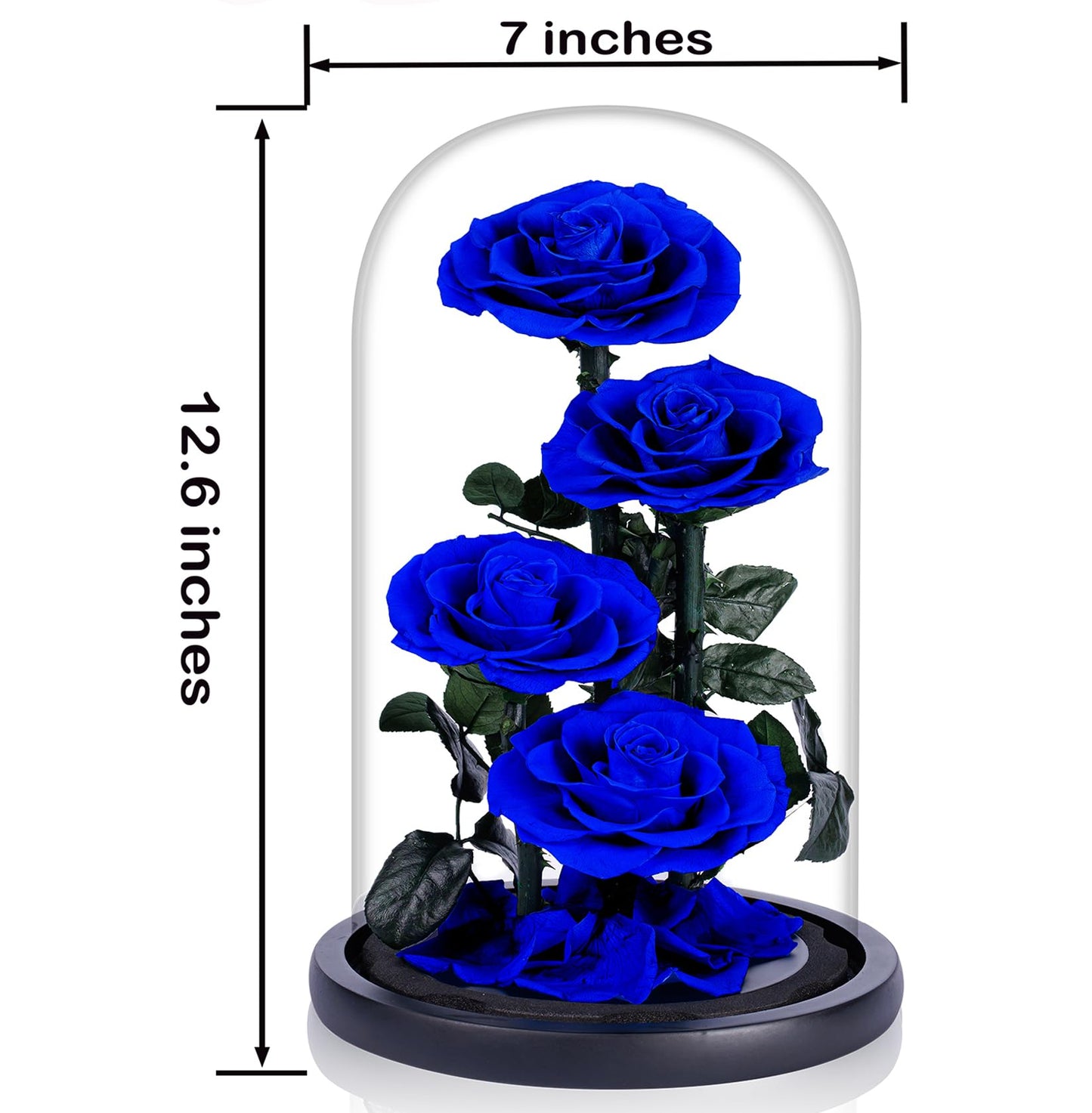 4 Preserved Flowers in Glass Dome - Roses Gift for Her - Birthday Flowers for Women, Blue