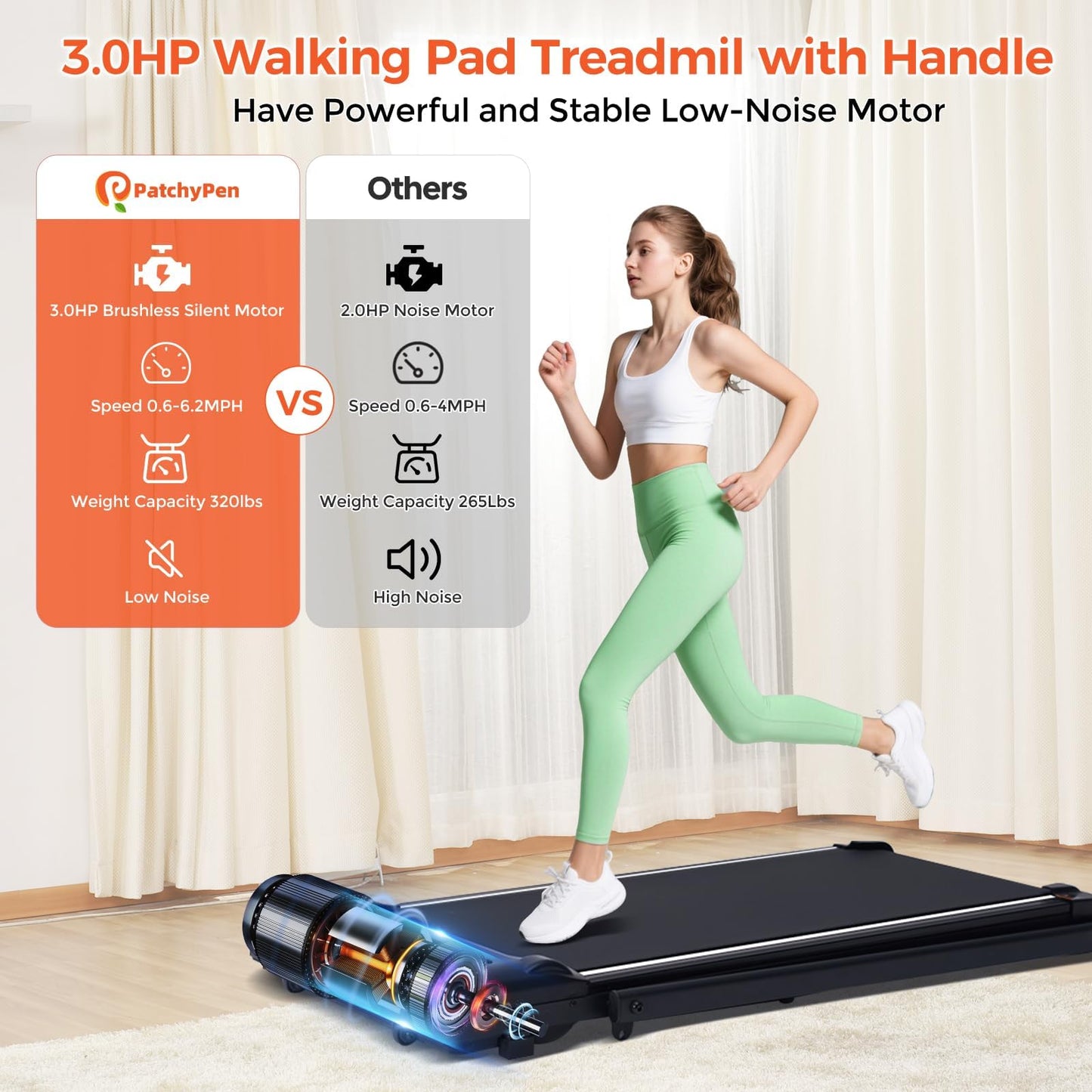Walking Pad with Handle Bar, 3.0HP Foldable Folding Treadmills for Home Small, 3 in 1 Portable Treadmill with Handles, Small Walking Pad Treadmill Home with Remote Control, 320LB Capacity