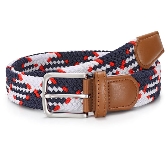 Elastic Braided Belt Men - Multicolored Woven Belt for Golf Work Casual, Stretch Comfort for Jeans Pant Shorts