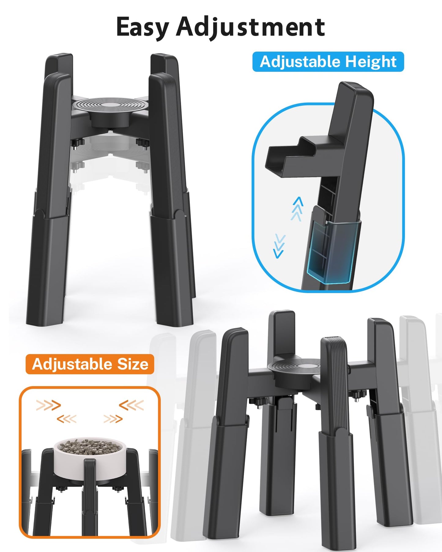 CZPET Dog Bowl Stand with Adjustable Height and Width [Stand Only], Elevated Pet Water & Food Feeder for Medium & Large Dogs, Stable and Anti-Slip Raied Bowl