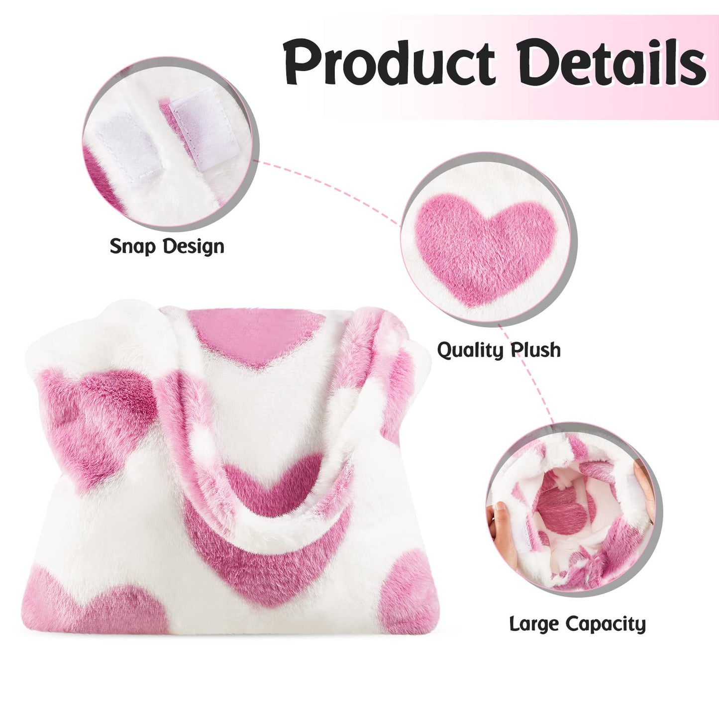 Fluffy Shoulder Tote Bag for Women White Furry Purse Handbag for Spring Easter Gifts(Pink)