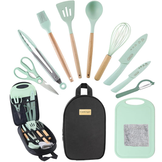 Camping Accessories Kitchen Cooking Utensils Set - Portable Outdoor Camp Cookware Set, Silicone Camper Essentials Gear Must Have Supplies for Travel RV BBQ Grill Picnic Hiking