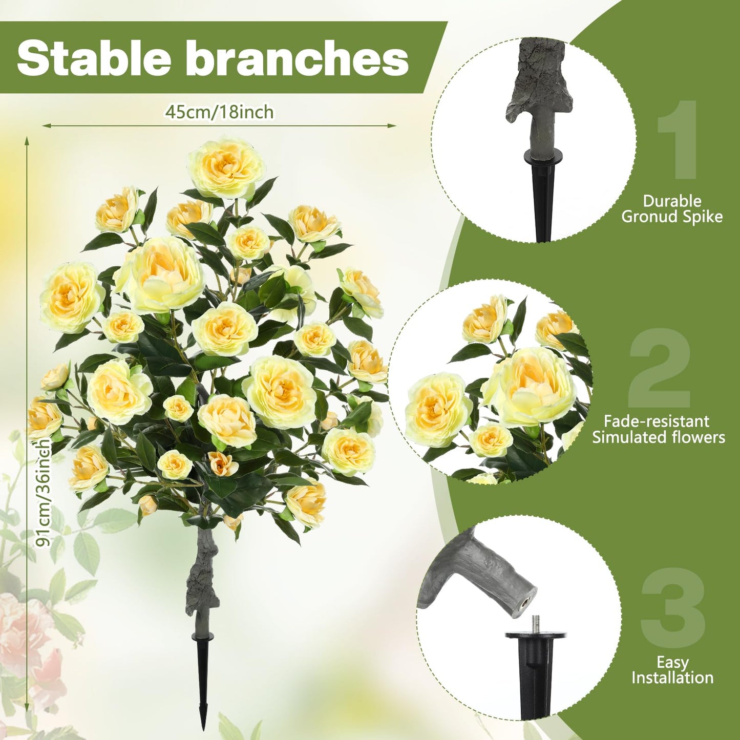 Lunmon 2 Pack 36" Artificial Camellia Tree Plants 3ft Faux Camellia Flower with Spike UV Resistant Fake Floral Blooming Bush for Indoor Outdoor Wedding Front Door Porch Garden Backyard Garden(Yellow)