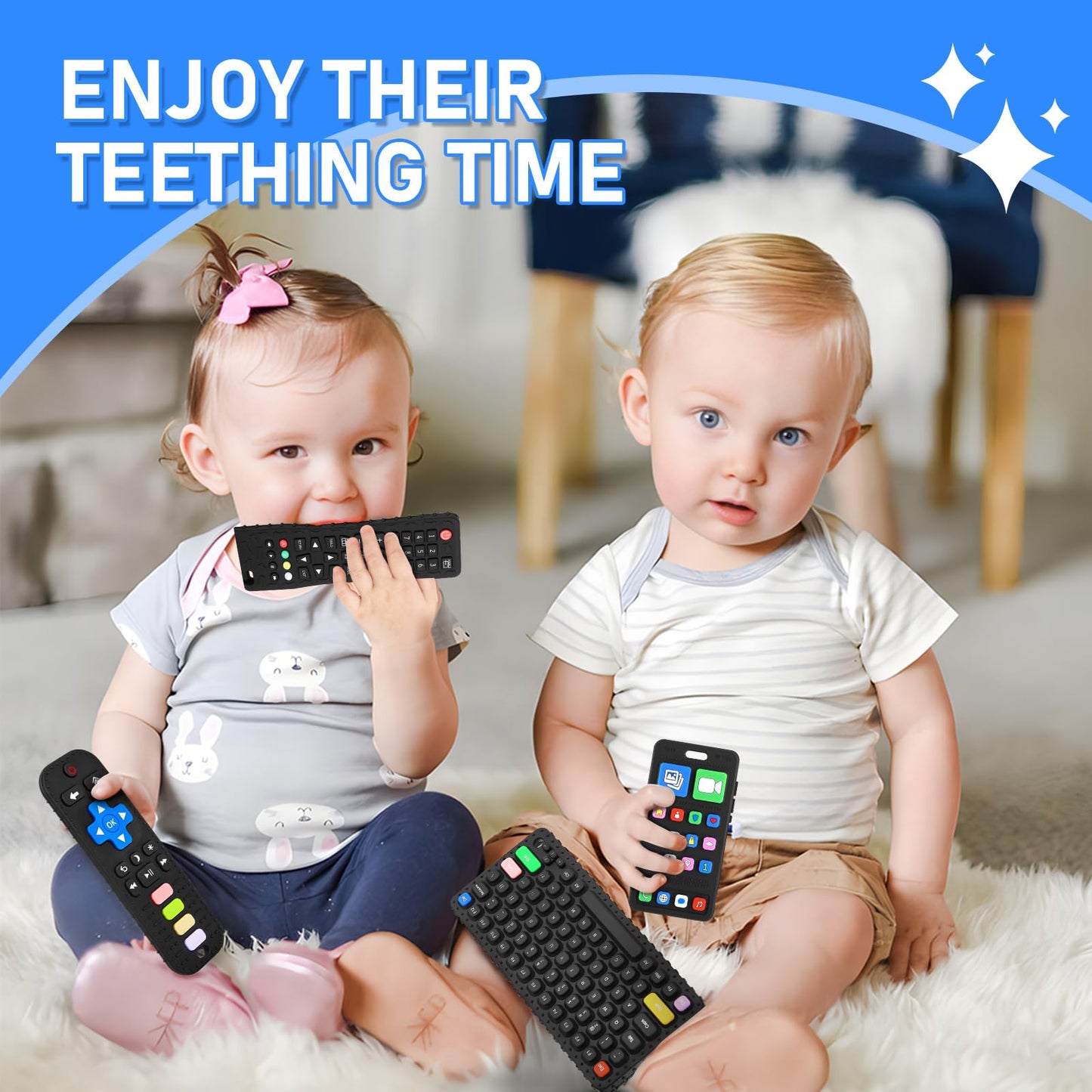 Teething Toys for Baby 3 6 12 18 Months, Realistic Mobile Phone Baby Teether Toys, Baby's Chew Toys, Food Grade Silicone Teething Toys for Infants, BPA Free, for Babies Gum Relief