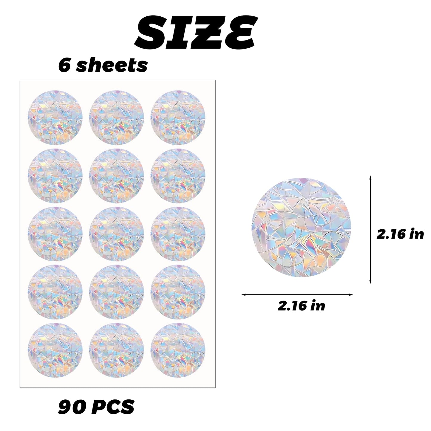 90 Pcs Circle Window Decals to Prevent Bird Strikes - Anti-Collision Window Stickers for Birds, Rainbow Vinyl Suncatcher Stickers, Reusable Static Clings for Bird Window Deterrent, No Glue Needed