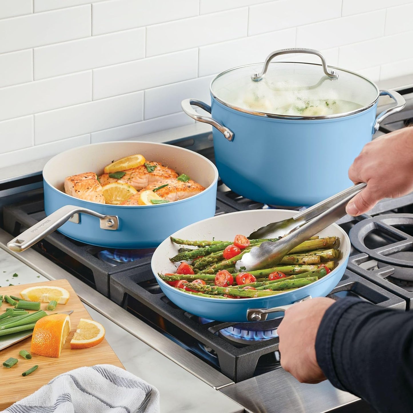 KitchenAid Hard Anodized Ceramic Nonstick Cookware Pots and Pans Set, 9 Piece - Blue Velvet