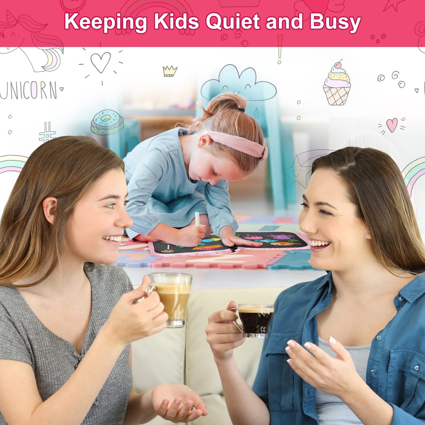 Qrytoi Erasable Book Doodle Set for Kids,Magic Drawing Book for Kids,Reusable Drawing Book 12 Watercolor Pens 14 Page Drawing,Road Trip Car Game Writing Painting Set for Boys and Girls