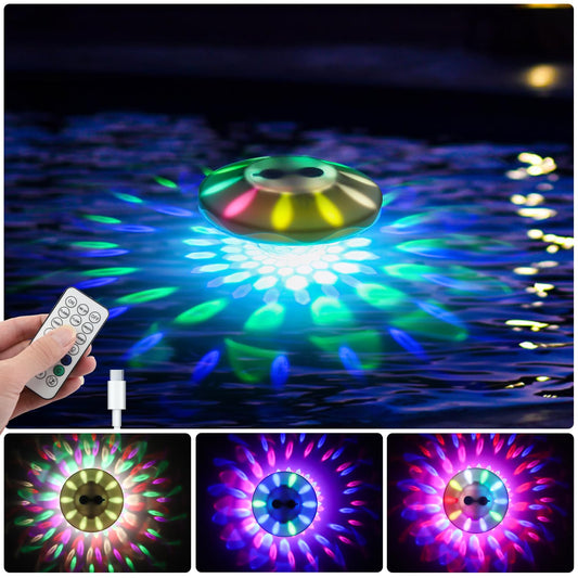 QOLNBY Floating Pool Lights, Rechargeable Pool Lights with 6 Dynamic Lighting Effects, Upper and Lower Color Changing Floating Light, IP68 Waterproof Lights for Pools, Hot Tubs, Fountain 1 Pack