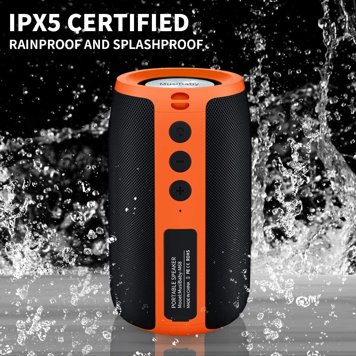 Bluetooth Speaker,MusiBaby Speakers Bluetooth Wireless,Waterproof,Outdoor,Portable Speaker with Stereo Sound,Booming Bass,Dual Pairing,Bluetooth 5.0,24H Play,Speaker for Home,Party,Travel,Gifts-Orange