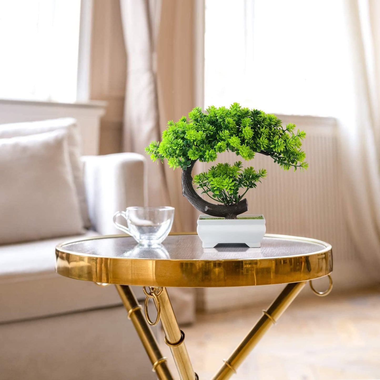 yoerm Small Artificial Plants Greenery Desktop Bonsai - Green Plastic Fake Plants for Home Decor, Indoor Bookshelf, Office Desk and Bathroom Room Decor, Tall 8.5"