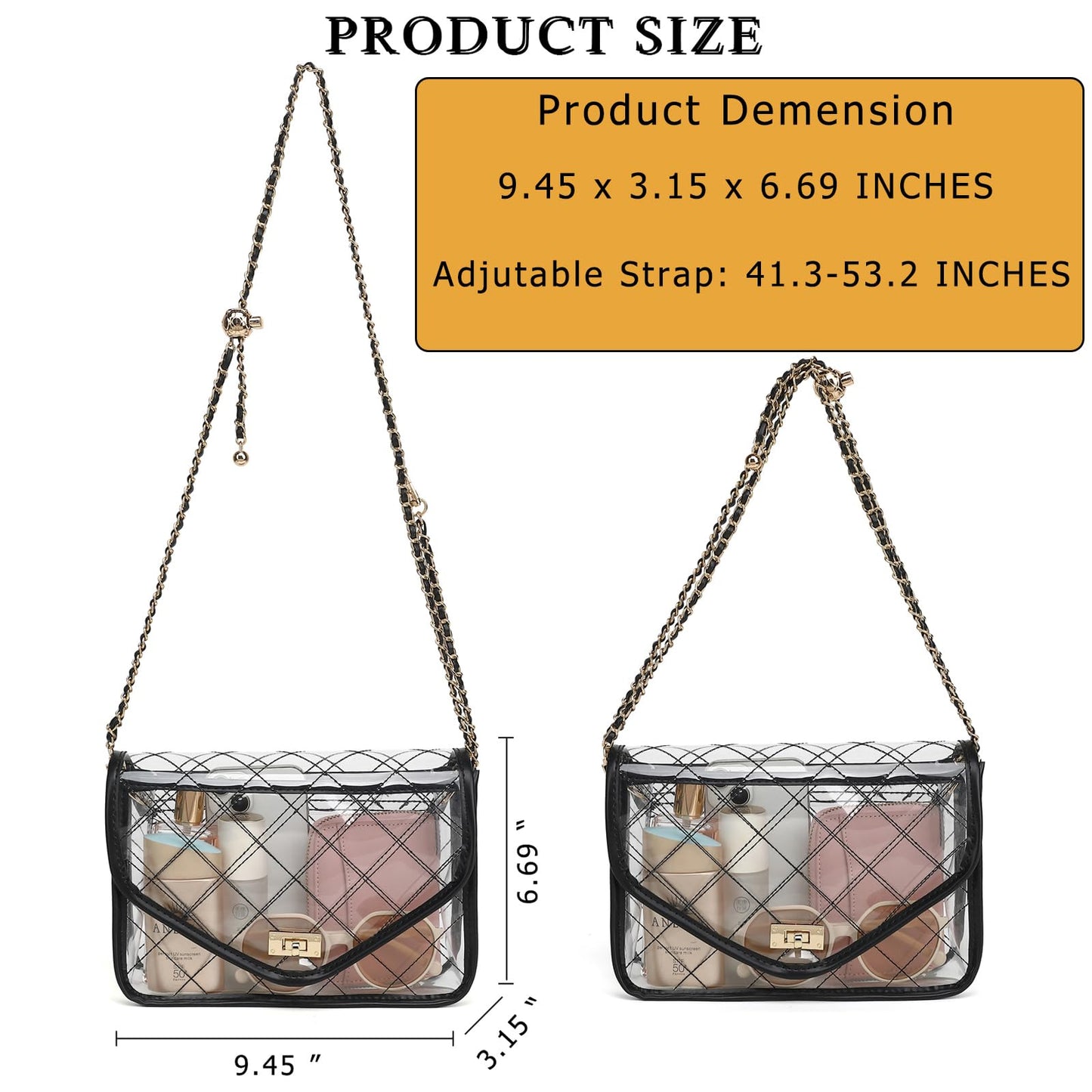 YGR Clear Bag for Stadium Events Clear Purse Crossbody Bag Stadium Concerts Approved for Women, Black