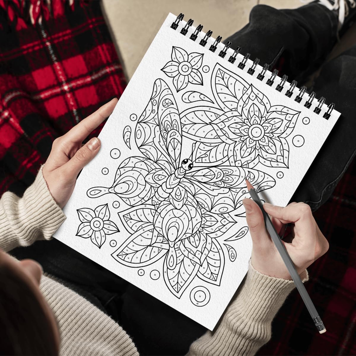 SOUTHERN LOTUS Color by Number Butterfly & Flower Patterns Spiral Coloring Book, Relaxation with Spiral Bound Coloring Book - Unwind and Redefine